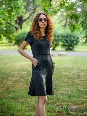 Classic Short-Sleeve Black A-Line Dress